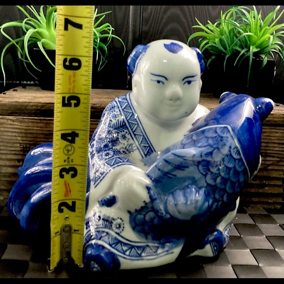 Large Ceramic Buddha | Feng Shui Maitreya Buddha Sitting Koi Lucky God Statue - Picture 9 of 13